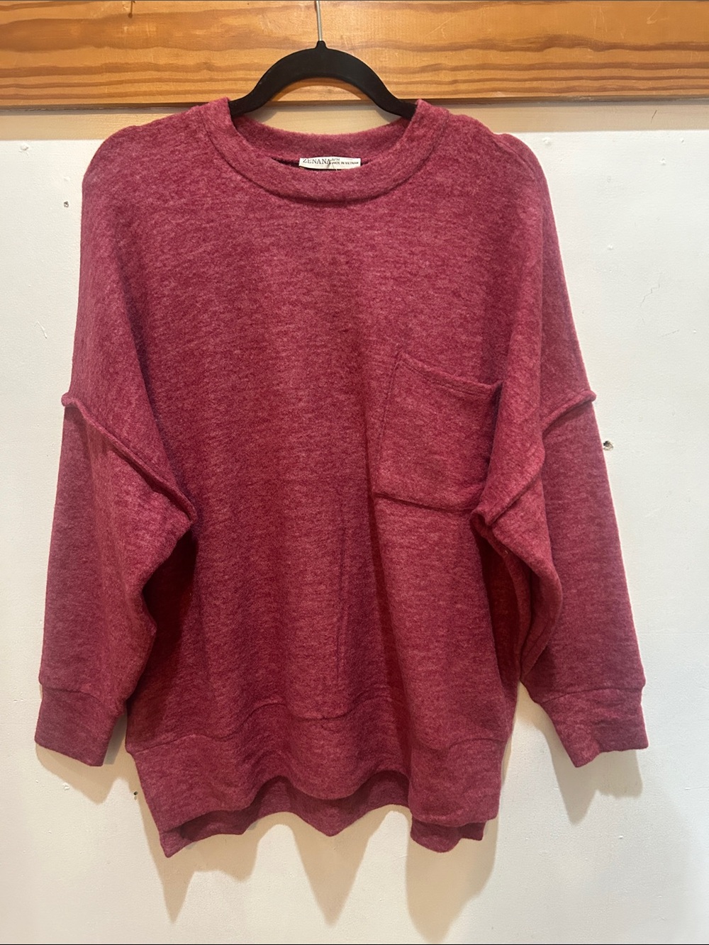 Zenana Wine Red Drop Shoulder Oversized Sweater